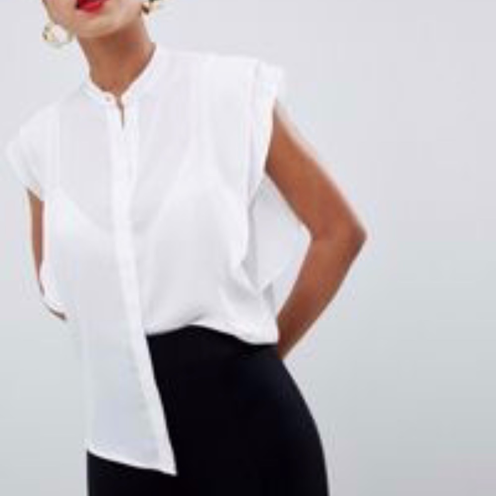 ASOS White Blouse with Frill Shoulder| Size US8